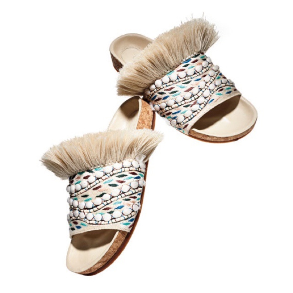 Chloe Nolan tapestry fringe slides